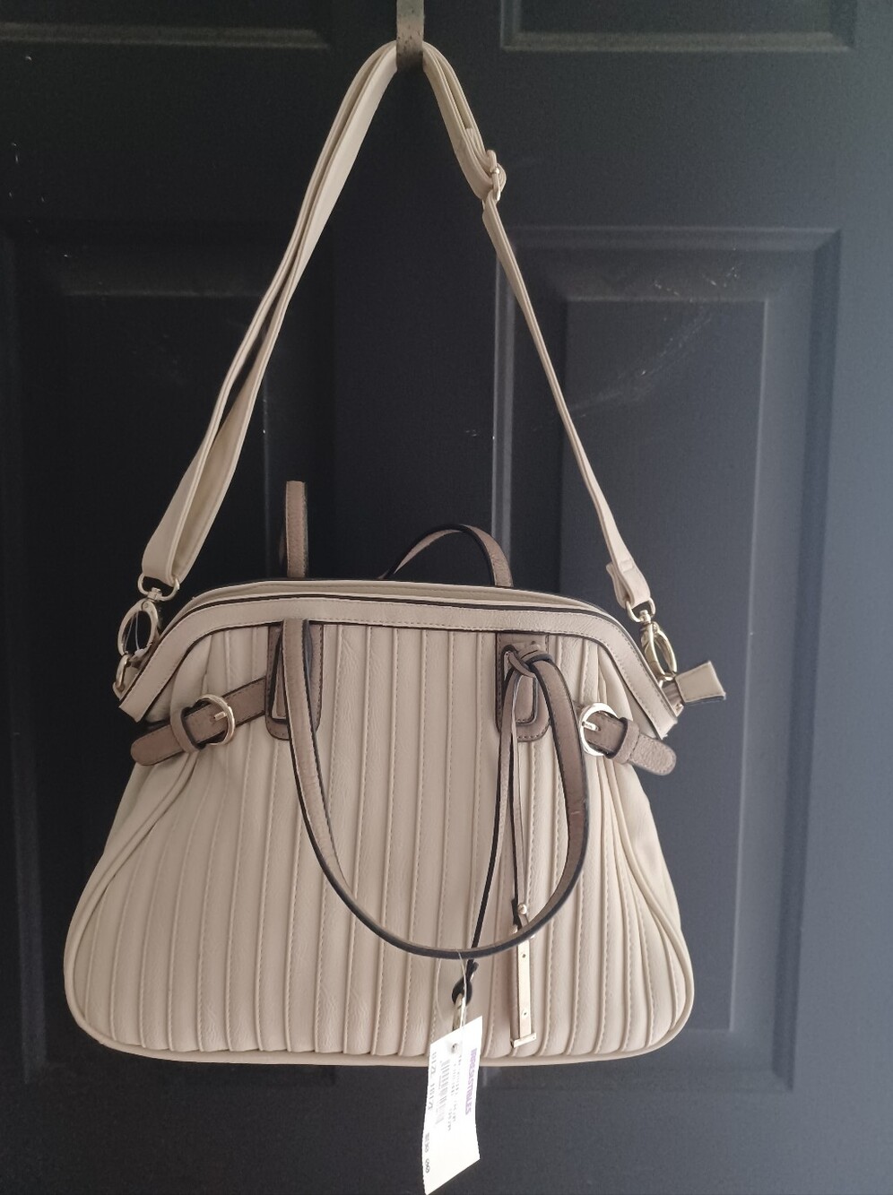 Cream Quilted Big Buddha Faux Leather Satchel Bag